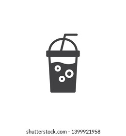 Drink cup with straw vector icon. Iced coffee filled flat sign for mobile concept and web design. Milkshake glyph icon. Symbol, logo illustration. Pixel perfect vector graphics