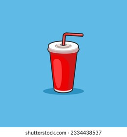 Drink Cup vector on blue background. Soda Vector illustration of fast food. Junk food.