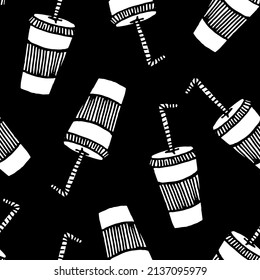 Drink cups seamless black and white pattern