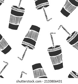 Drink cups seamless pattern on white background