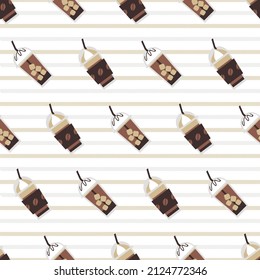 Drink delicious ice coffee latte vector graphic art seamless pattern can be use for background and apparel design