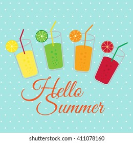 Drink design over blue background, vector illustration Hello Summer