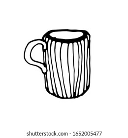 Drink dishes mug. Line art hand drawn illustration. Black vector sketch isolated on white.