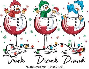 Drink Drank Drunk Snowman Wine Glass Christmas