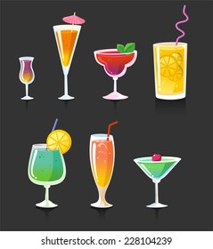 Drink drinks cocktail alcohol glasses, vector illustration cartoon.