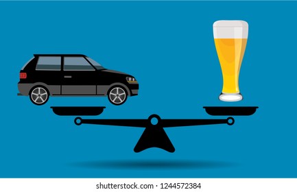 drink or drive concept, car and beer mug