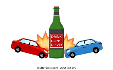 Drink don’t drive concept vector illustration. Drunk driving accident with car crash in flat design on white background.