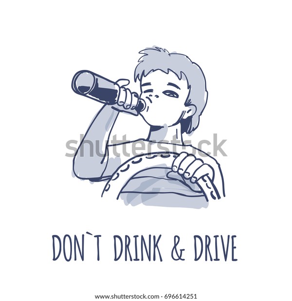 drink and drive, young boy drink alcohol\
and drive car, hand drawn doodle\
illustration.