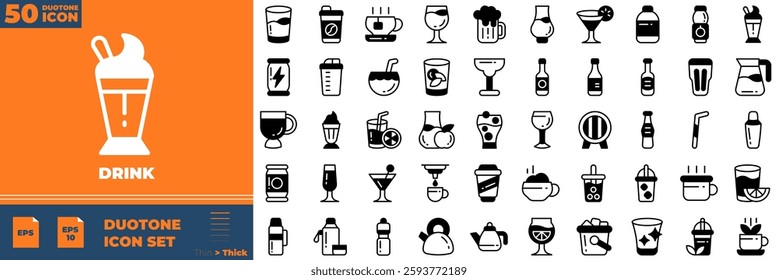 Drink Duotone Editable Icons set. Vector illustration in modern thin duotone style of drink icons: beer, cocktail, drink, etc