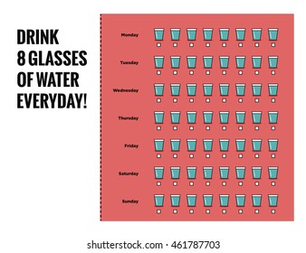 Drink Eight Glasses Of Water Everyday! (Weekly Planner Vector Illustration Poster)