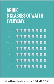 Drink Eight Glasses Of Water Everyday! (Weekly Planner Vector Illustration Poster)
