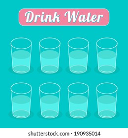 Drink eight glasses of water. Infographic. Flat design. Vector illustration.