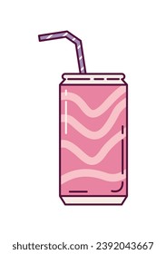 Drink element of set in flat design. The allure of pink style is complemented by a delicious can of sparkling water, promising both visual delight and a satisfying sip. Vector illustration.