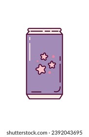 Drink element of set in flat design. This purple-style tempting can of sparkling water not only delights the eyes but also promises a delightful burst of flavor with every sip. Vector illustration.
