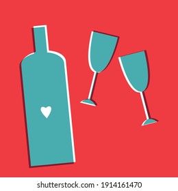 Drink elements hipster vector illustration. Icons for Couple in love. Grunge love labels, emblems and other decorative elements.