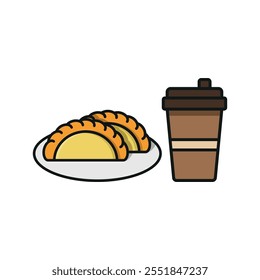 Drink and empanada set food icon vector basic design simple and modern concept graphic