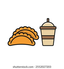 Drink and empanada set food icon vector basic design simple and modern concept graphic