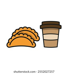 Drink and empanada set food icon vector basic design simple and modern concept graphic