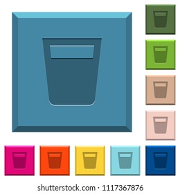 Drink engraved icons on edged square buttons in various trendy colors