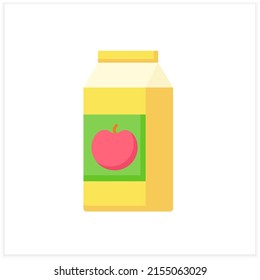 Drink flat icon. Delicious organic apple juice in paper packing. Vitamin drink. Children nutrition. Baby food concept. Color vector illustration