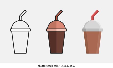 drink flat vector icon set with straw for drink product or menu elements