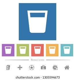 Drink flat white icons in square backgrounds. 6 bonus icons included.