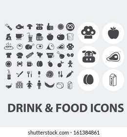 drink & food icons set, vector