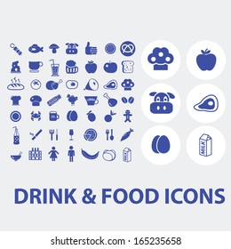 drink, food icons set, vector