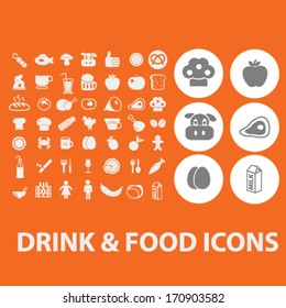 drink, food icons, signs set, vector
