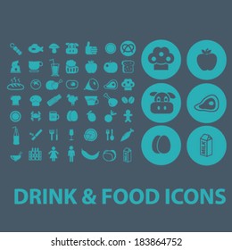 drink, food, vegetables, fruits, bio flat icons set  for digital web, print, design, mobile phone apps, vector