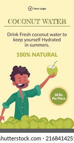 Drink fresh coconut water portrait template design.