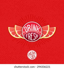 Drink fresh grapefruit juice - creative design. Vector emblem with stylized grapefruit slice shaped like a wings