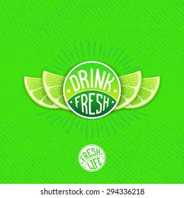 Drink fresh lime juice - creative design. Vector emblem with stylized grapefruit slice shaped like a wings