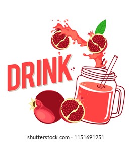 Drink Fresh Pomegranate And Glass With Juice Vector Image
