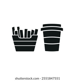 Drink and fried fries set food icon vector basic design simple and modern concept graphic