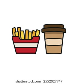 Drink and fried fries set food icon vector basic design simple and modern concept graphic