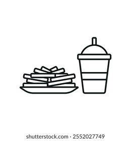 Drink and fried fries set food icon vector basic design simple and modern concept graphic