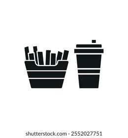 Drink and fried fries set food icon vector basic design simple and modern concept graphic