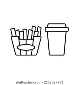 Drink and fried fries set food icon vector basic design simple and modern concept graphic