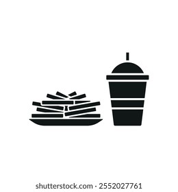 Drink and fried fries set food icon vector basic design simple and modern concept graphic