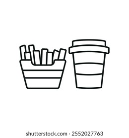 Drink and fried fries set food icon vector basic design simple and modern concept graphic