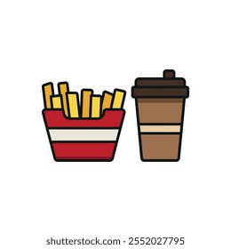 Drink and fried fries set food icon vector basic design simple and modern concept graphic