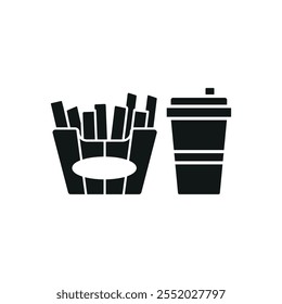 Drink and fried fries set food icon vector basic design simple and modern concept graphic