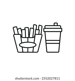 Drink and fried fries set food icon vector basic design simple and modern concept graphic