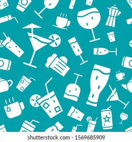 Drink Glass background - Vector seamless pattern solid silhouettes of cocktail and alcohol for graphic design