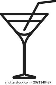 Drink glass with cocktail. Alcohol beverage with straw