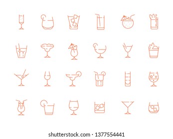 Drink Glass Icon. Daiquiri Margarita Martini Alcohol Drinks Collection Vector Thin Line Pictogram