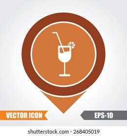 Drink glass Icon On Map Pointer. Eps.-10.