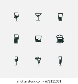 drink glass icons set vector