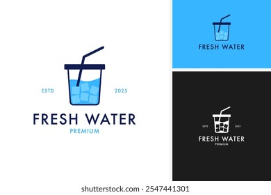 Drink glass logo with spout and ice cubes design vector illustration idea